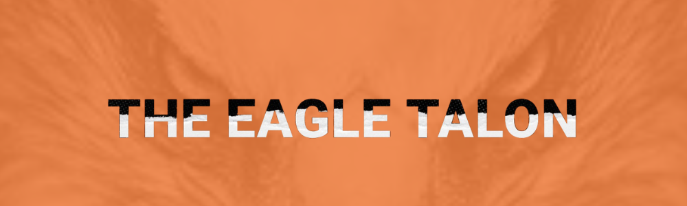 Orange Eagle Face Background with the torn paper words "The Eagle Talon"