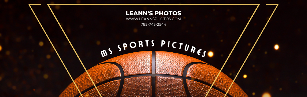 Black Background with gold triangles and the text "Leann's Photos www.leannsphotos.com 785-743-2544 MS Sports Pictures"
