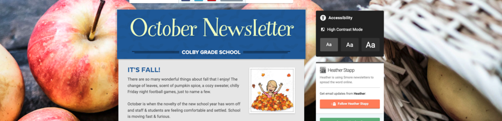 October Newsletter Screenshot on an apple background.