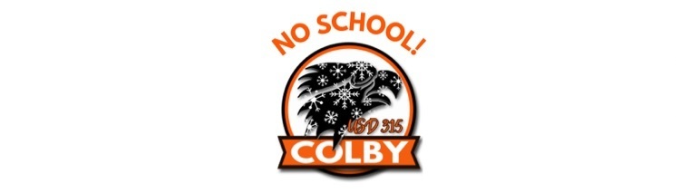 White Background with the Colby Public Schools Logo and snow in front of the power Eagle.  Text reads “NO SCHOOL!"