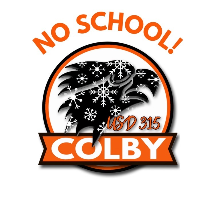 Colby Public School Logo with Snow in front of it and the text NO SCHOOL!
